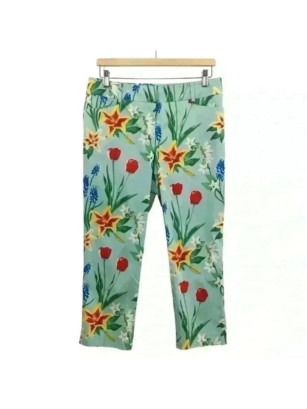 NEW New York & Company Aquamarine Splash Floral Pants Size 6
